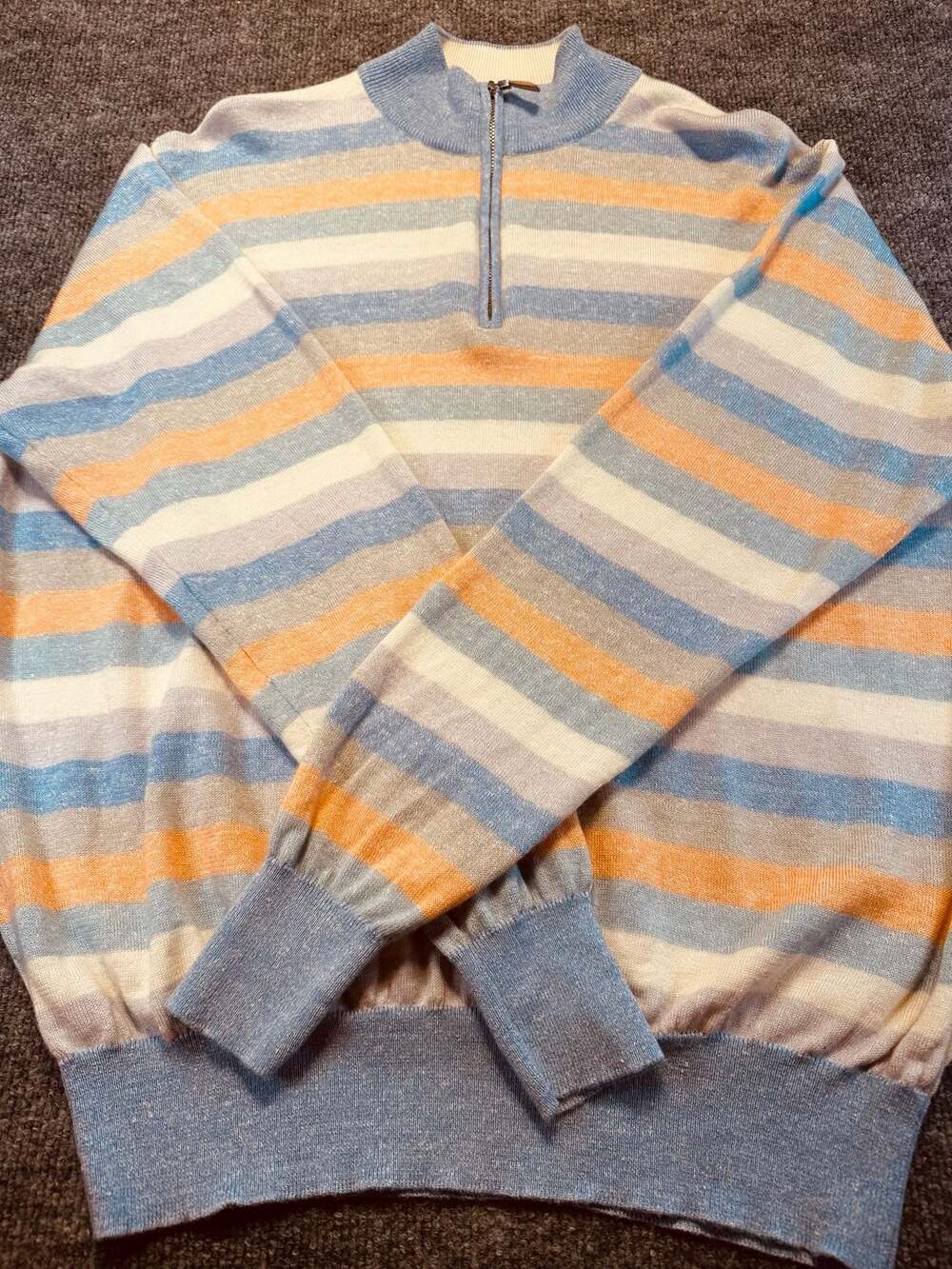 Peter Millar Men's Merino Wool Linen Striped 1/4 Zip Pullover Golf Sweater XL